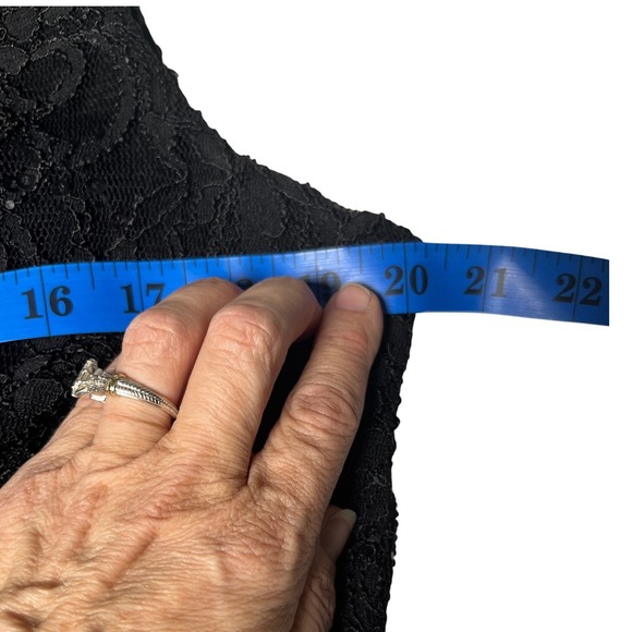 Black Lace Sequin Ruched Sheath Cocktail Evening Dress‎ Lauren Ralph Lauren 16W - Picture 8 of 11